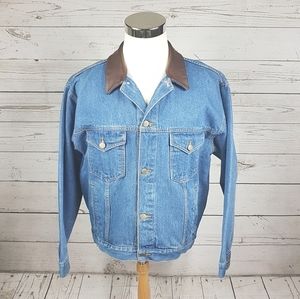 90s Vintage Marlboro Leather Collar Jean Jacket M
